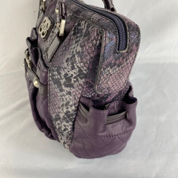 Original by Sharif 1827 Quilted Satchel Bag Purple Leather Snakeskin Mobwife NWT - Picture 3 of 13